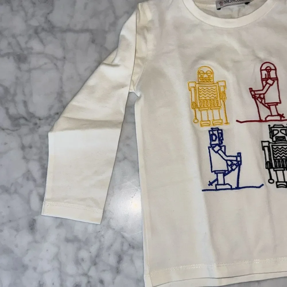 Moncler White and Yellow Long Sleeve Tee with Graphic Print 18/24M